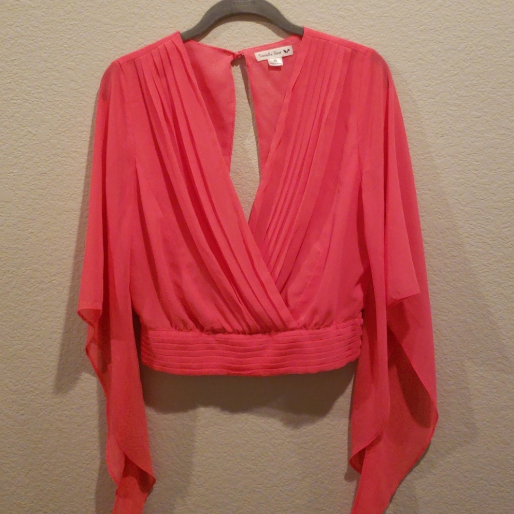 Coral Sheer Draped Crop Top